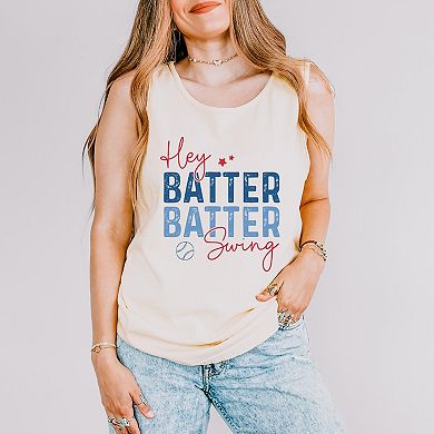 Hey Batter Batter Swing Distressed - Women's Garment Dyed Graphic Tank Top