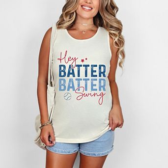 Hey Batter Batter Swing Distressed - Women's Garment Dyed Graphic Tank Top