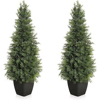Fancihabor 36" Artificial Cedar Topiary Tree Set of 2 - Faux Cypress Plant for Outdoor Decor