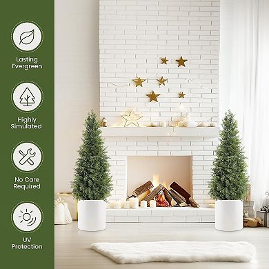 Fancihabor 36" Artificial Cedar Topiary Tree Set of 2 - Faux Cypress Plant for Outdoor Decor