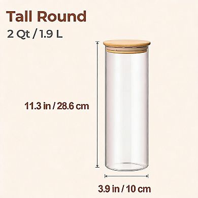 Set of 3 Clear Airtight Pasta Storage Jars with Wood Lids, 2 Qt Capacity