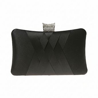 AKSZRI Satin Diamante Clutch with Chain - Rhinestone Evening Bag for Bridal, Prom & Party