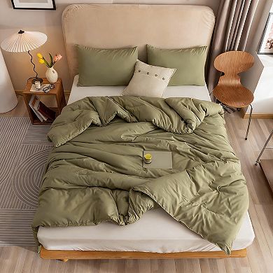 Olive Green Boho Queen Comforter Set with 2 Pillowcases