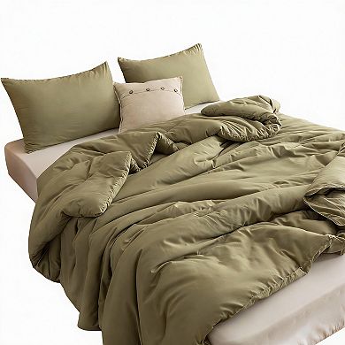 Olive Green Boho Queen Comforter Set with 2 Pillowcases