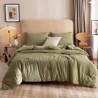 Olive Green Boho Queen Comforter Set with 2 Pillowcases