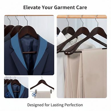 Luxury Mahogany Wood Hangers 6 Pack with Wide Shoulder and 360 Swivel Hooks