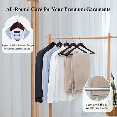 Luxury Mahogany Wood Hangers 6 Pack with Wide Shoulder and 360 Swivel Hooks