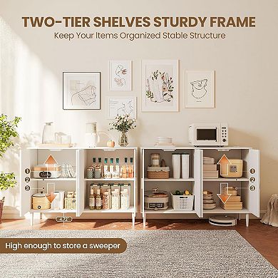 Rattan Sideboard with 4 Doors, Farmhouse Buffet with Adjustable Shelf for Kitchen