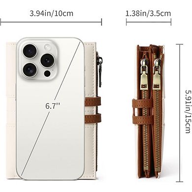 AKSZRI Small RFID Leather Trifold Wallet - Women's Clutch with ID Window