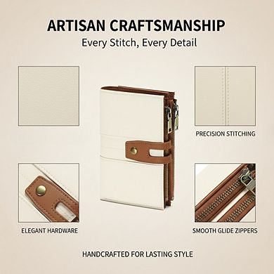 AKSZRI Small RFID Leather Trifold Wallet - Women's Clutch with ID Window