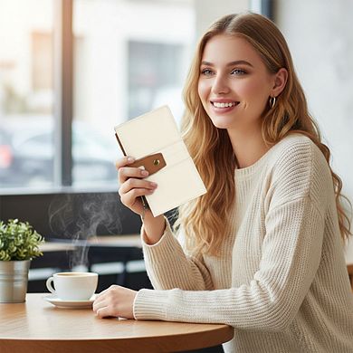 AKSZRI Small RFID Leather Trifold Wallet - Women's Clutch with ID Window