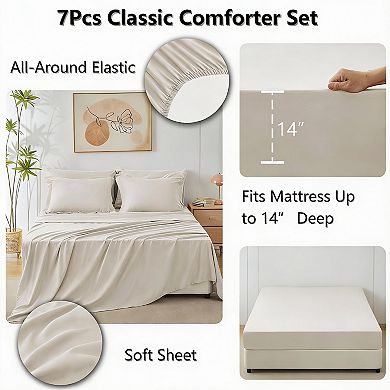 King Size 7-Piece Bedding Set - Soft Microfiber Comforter, Sheets, & Shams