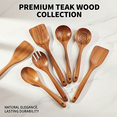 6 Piece Teak Wooden Spoon Set for Cooking Heat Resistant and Easy to Clean