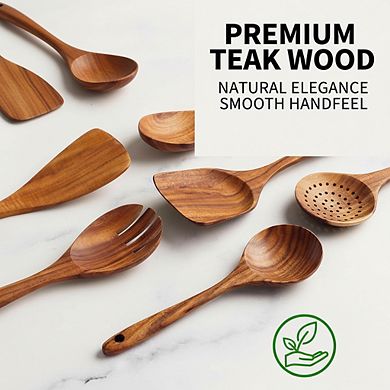 6 Piece Teak Wooden Spoon Set for Cooking Heat Resistant and Easy to Clean