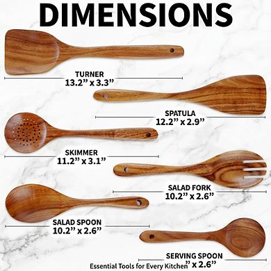 6 Piece Teak Wooden Spoon Set for Cooking Heat Resistant and Easy to Clean