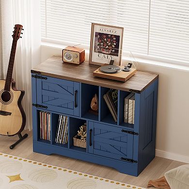 39in Large Vinyl Record Storage, Farmhouse Wood Turntable Record Player Stand with Storage Cabinet