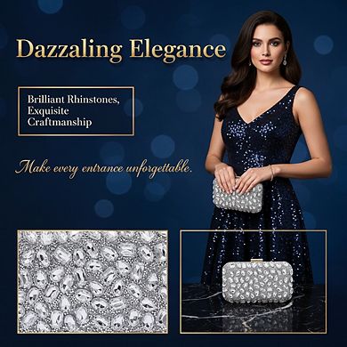 AKSZRI Women's Crystal Clutch Purse - Gemstone Evening Bag for Wedding & Formal Events