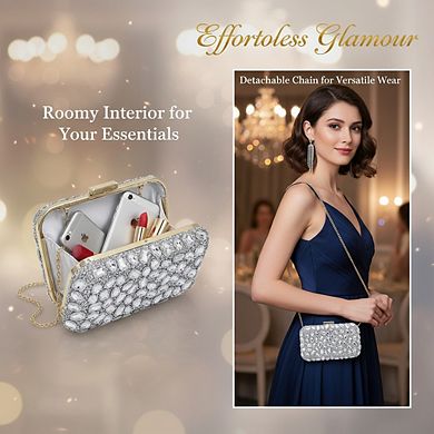 AKSZRI Women's Crystal Clutch Purse - Gemstone Evening Bag for Wedding & Formal Events