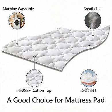 Queen Mattress Pad Cotton Topper Breathable Soft 450gsm 60x80 White