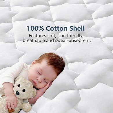 Queen Mattress Pad Cotton Topper Breathable Soft 450gsm 60x80 White