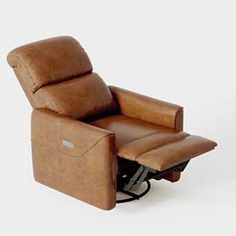 Fancihabor Faux Leather Swivel Rocking Recliner Chair with Lumbar Support & Padded Arms