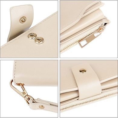 AKSZRI Leather RFID Wallet for Women - Large Capacity Wristlet Purse with Card Organizer