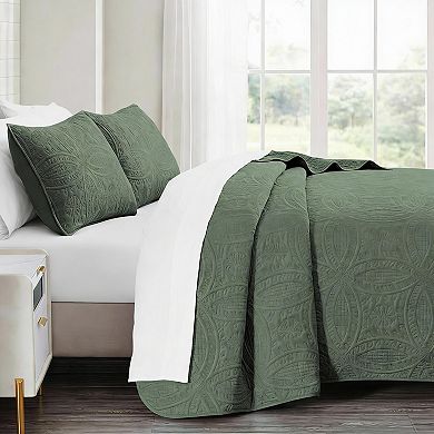 Olive Green Lightweight Quilt Set - Modern Design, Soft Polyester, All Seasons, 3-Piece
