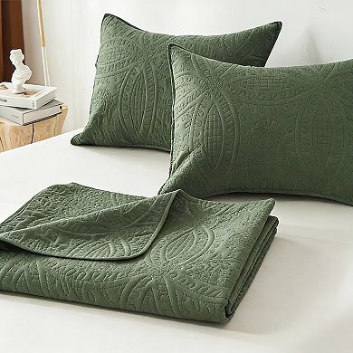 Olive Green Lightweight Quilt Set - Modern Design, Soft Polyester, All Seasons, 3-Piece