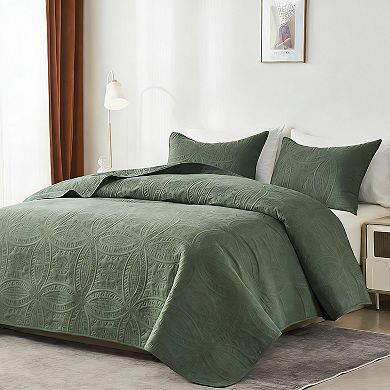 Olive Green Lightweight Quilt Set - Modern Design, Soft Polyester, All Seasons, 3-Piece