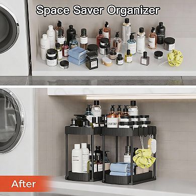 2 Pack Storage Organizers, 15"x8"x12.8", Black, Space-saving, Easy Install