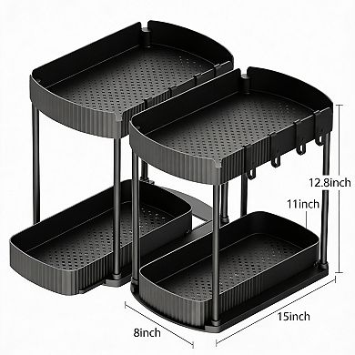 2 Pack Storage Organizers, 15"x8"x12.8", Black, Space-saving, Easy Install
