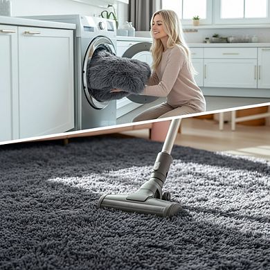 Machine Washable 5x8 Shaggy Area Rug, Soft Fluffy for Living Room & Bedroom, Grey