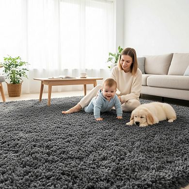 Machine Washable 5x8 Shaggy Area Rug, Soft Fluffy for Living Room & Bedroom, Grey