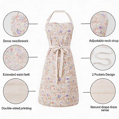 Double Sided Cotton-Linen Apron with Pockets for Cooking, Crafting, and Gardening