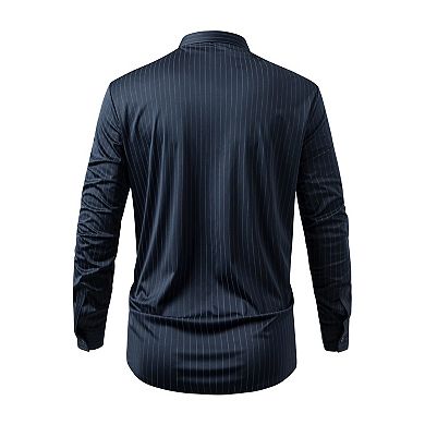 Men's Dress Shirt Striped Slim Fit Stretchy Button-Down Long Sleeve Wrinkle-Free