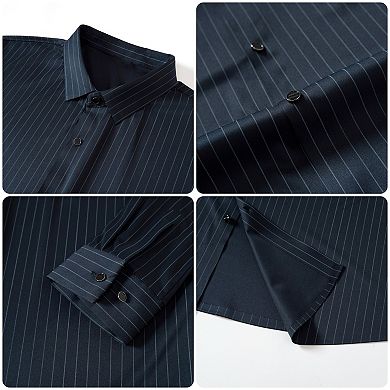 Men's Dress Shirt Striped Slim Fit Stretchy Button-Down Long Sleeve Wrinkle-Free
