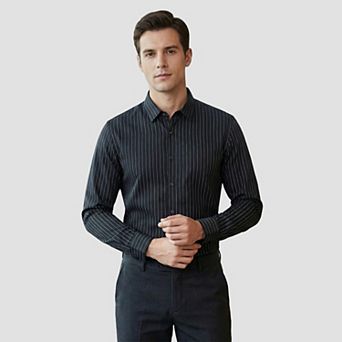 Men's Dress Shirt Striped Slim Fit Stretchy Button-Down Long Sleeve Wrinkle-Free