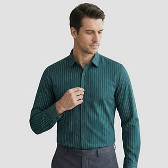 Men's Dress Shirt Striped Slim Fit Stretchy Button-Down Long Sleeve Wrinkle-Free