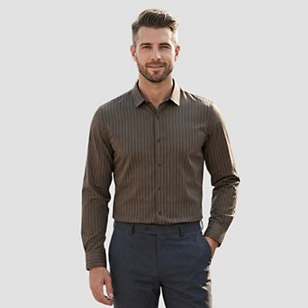 Men's Dress Shirt Striped Slim Fit Stretchy Button-Down Long Sleeve Wrinkle-Free