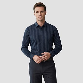 Men's Dress Shirt Striped Slim Fit Stretchy Button-Down Long Sleeve Wrinkle-Free