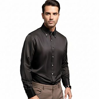 Men's Dress Shirts Solid Long Sleeve Slim Fit Button-Down Business Casual
