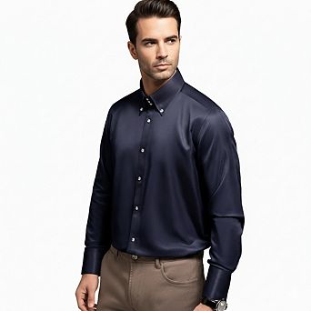 Men's Dress Shirts Solid Long Sleeve Slim Fit Button-Down Business Casual