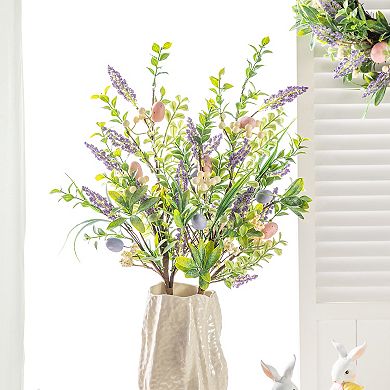 Glitzhome Set of 2 Easter Decoration, 28"H Easter Eggs & Lavender Picks
