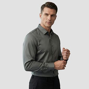 Men's Dress Shirt No-Iron Stretchy Slim Fit Button-Down Long Sleeve
