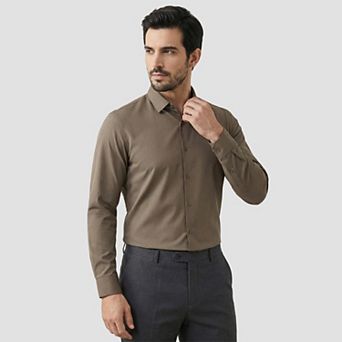 Men's Dress Shirt No-Iron Stretchy Slim Fit Button-Down Long Sleeve