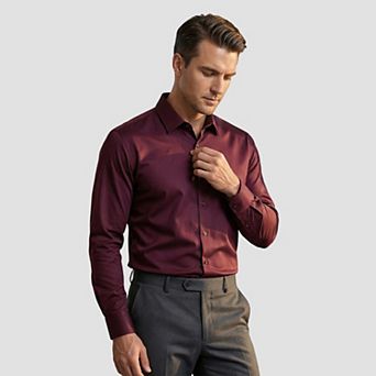 Men's Dress Shirt No-Iron Stretchy Slim Fit Button-Down Long Sleeve