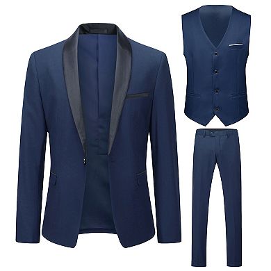 Men's 3 pc Suit 1 Button Slim-Fit Shawl Collar - Wedding/Business Formal