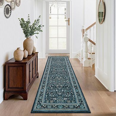 Vintage Pattern Area Rug Machine Washable Non Slip Low Pile Pet Friendly carpet for Living Room