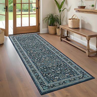 Vintage Pattern Area Rug Machine Washable Non Slip Low Pile Pet Friendly carpet for Living Room