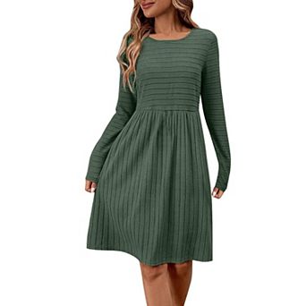 Women's Long Sleeve Crew Neck Jumper Dress Casual A Line Midi Dress